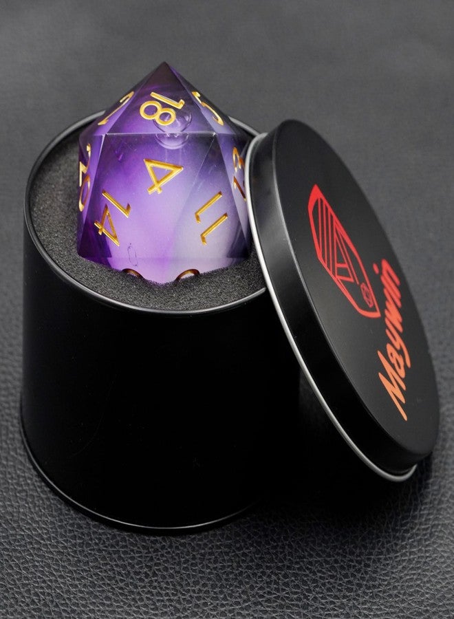 نرد ماي وين العملاق ذو النواة السائلة 50 مم، نرد حاد الحواف مصنوع يدويًا لألعاب Dungeons and Dragons مع علبة هدايا. نرد جامبو متعدد الأوجه D20 بحجم 50 مم لألعاب تقمص الأدوار (أسود بنفسجي سائل-1) للأعمار من 15 عامًا فما فوق - Image 5